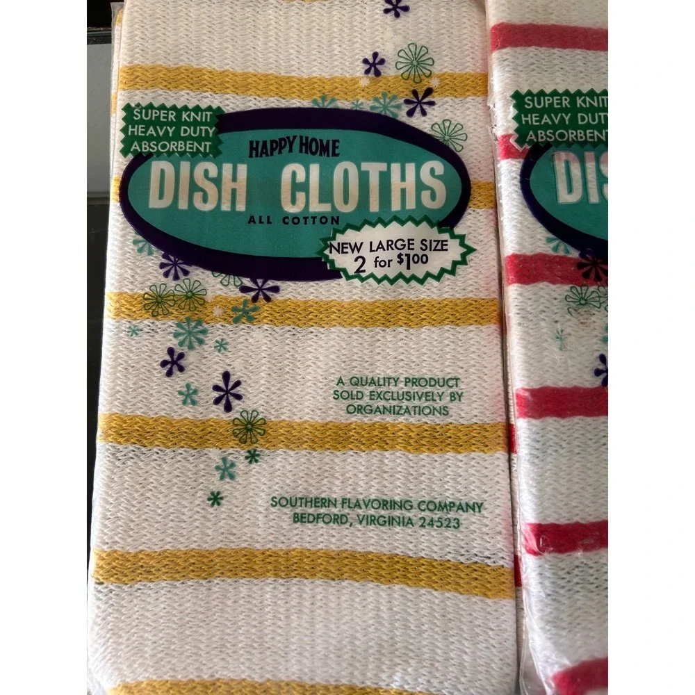 Vintage Happy Home Dish Cloths Southern Flavoring Company Cotton NOS 7 Pack